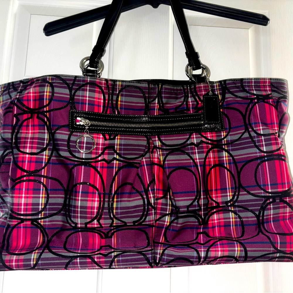 Coach Pink and Purple Tartan Plaid Tote